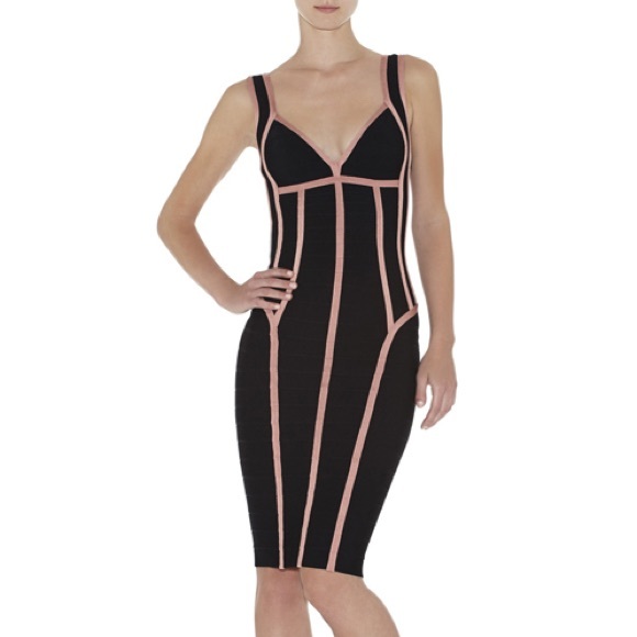 HERVE LEGER GAYL BORDER-BANDING DRESS BLACK COMBO - Picture 1 of 2